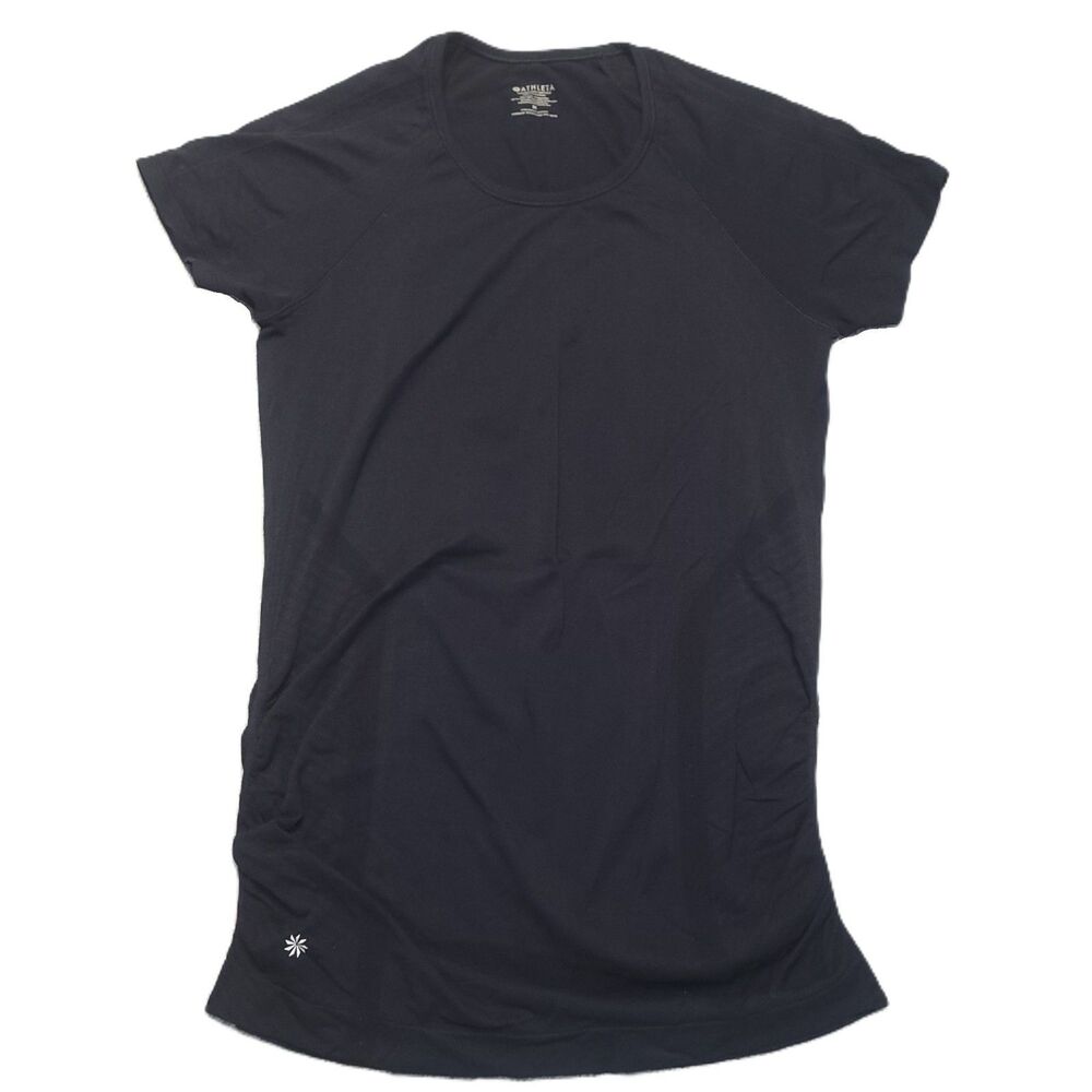 Athleta Speedlight Seamless Tee Womens M Black Ruched Athletic Performance Top